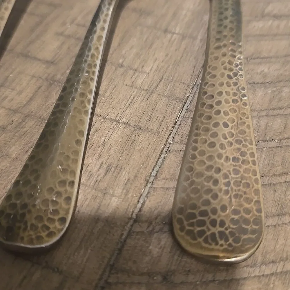 Indira Cambridge Stainles Jessamine Hammered Gold 3 Pc Flatware Spoon Fork Knife